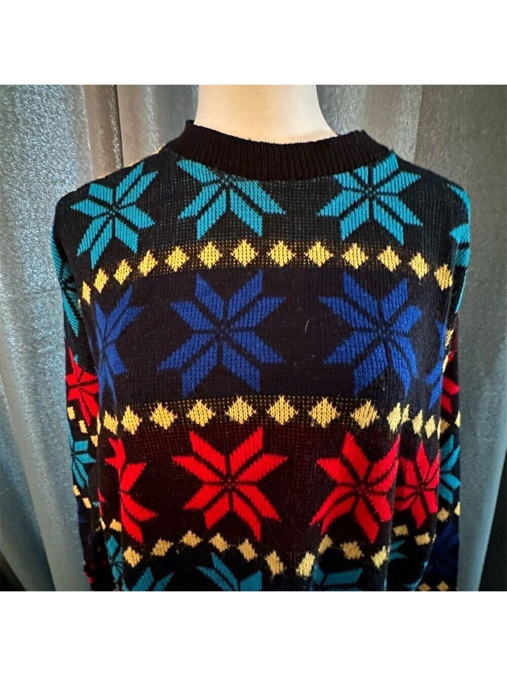 Arielle Vintage 80s Colorblock Star Sweater Women's XL Black Pullover